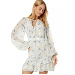 Ted Baker Suziiee White Floral Waisted Mini Dress Peasant Ballon Sleeve US 0